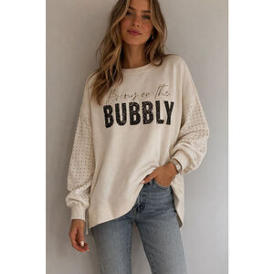 WILD KISS Cream/White "Bubbly" Sweatshirt with Studded Sleeves 2X